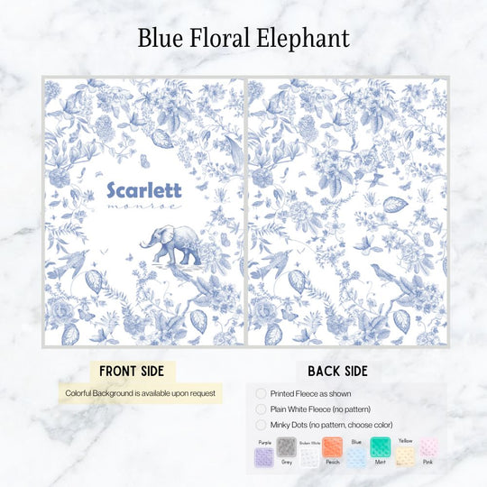 Blue Floral Elephant